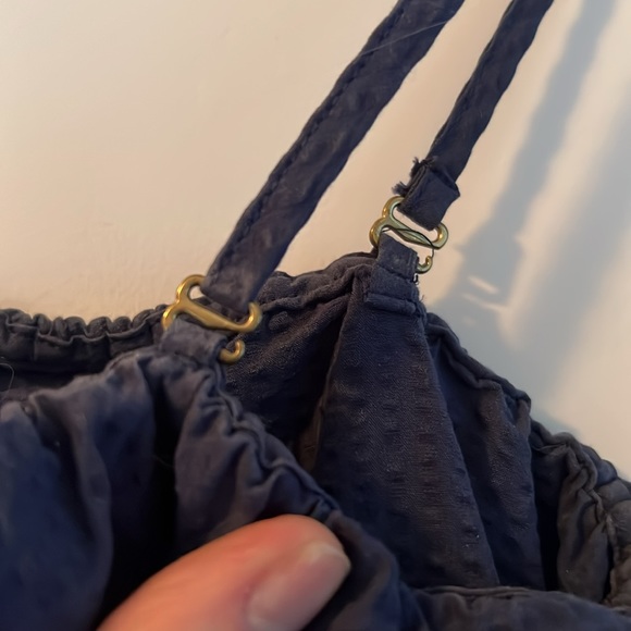✨HP✨ Cuyana Seersucker One Shoulder Ruffle Dress Navy - Picture 7 of 7